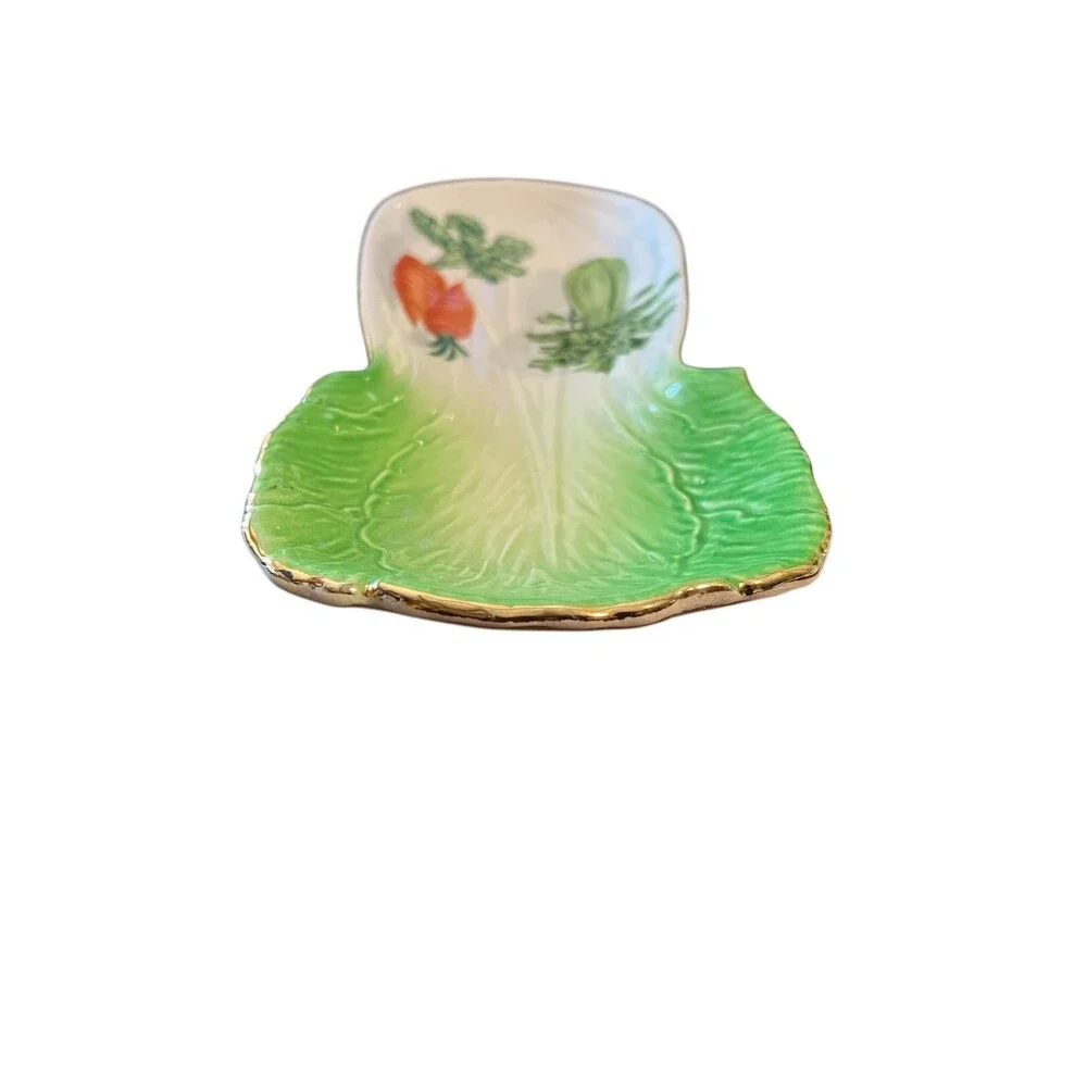 Unique Farmhouse Kitchen Style Vintage Celery Shaped Ceramic Spoon Rest / Tray